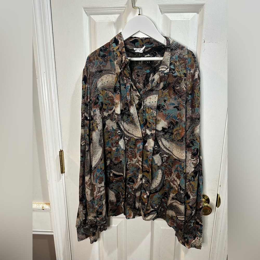 Vintage D’Allairds Paisley Floral Blouse Boho Artsy Earth Tones Made Canada